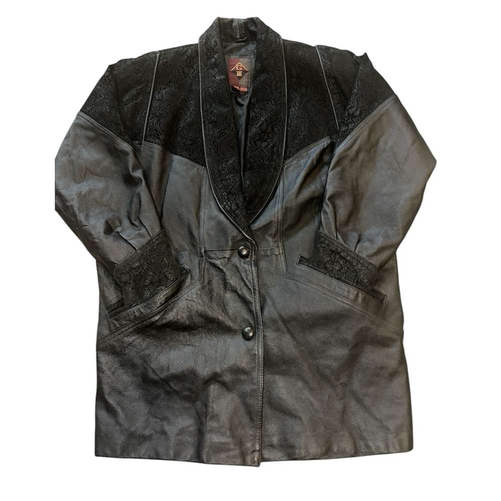 Vintage G lll Black Paisley Leather Jacket- Size Small